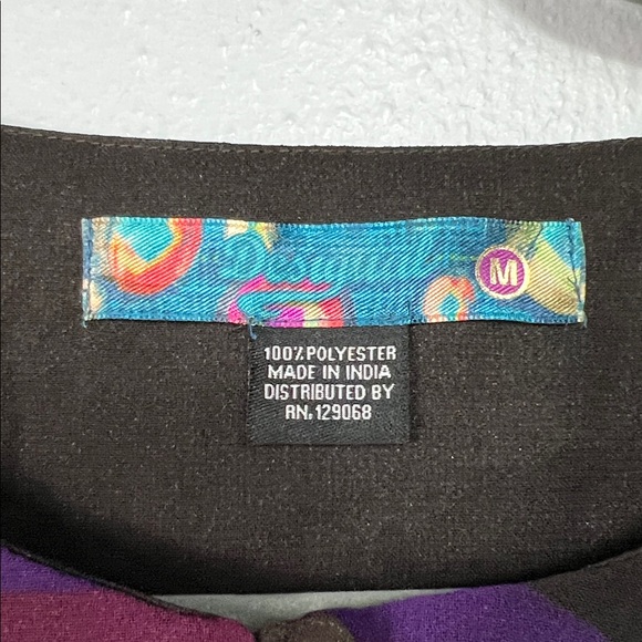 Desigual Sheer Black Pink Green Graphic Popover Long Sleeve Blouse Medium - Picture 2 of 9